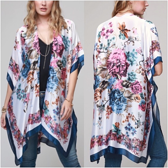 Satin Gypsy Cardi Kimono Coverup Wrap One Size - Picture 2 of 5